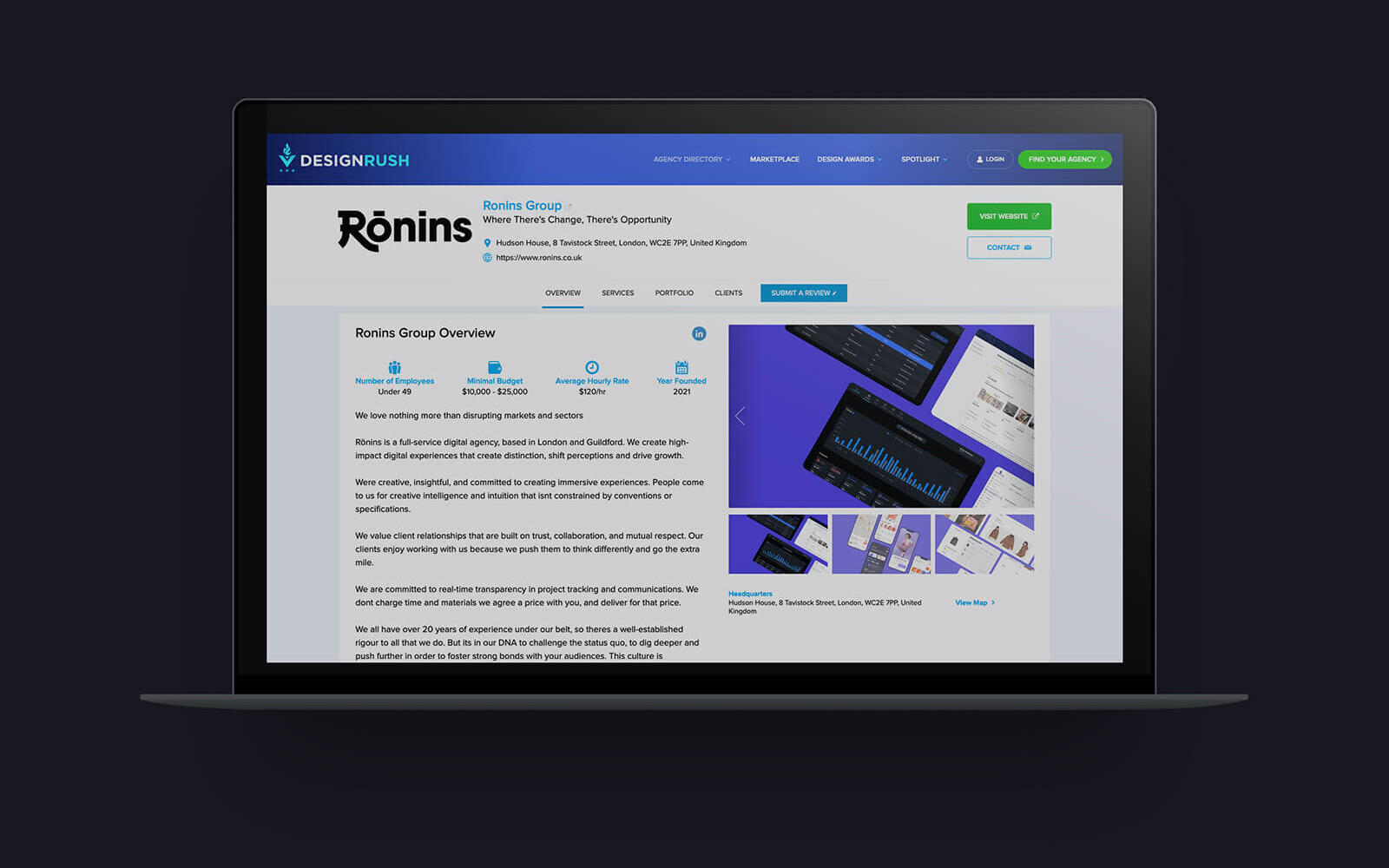 DesignRush website featuring Ronins