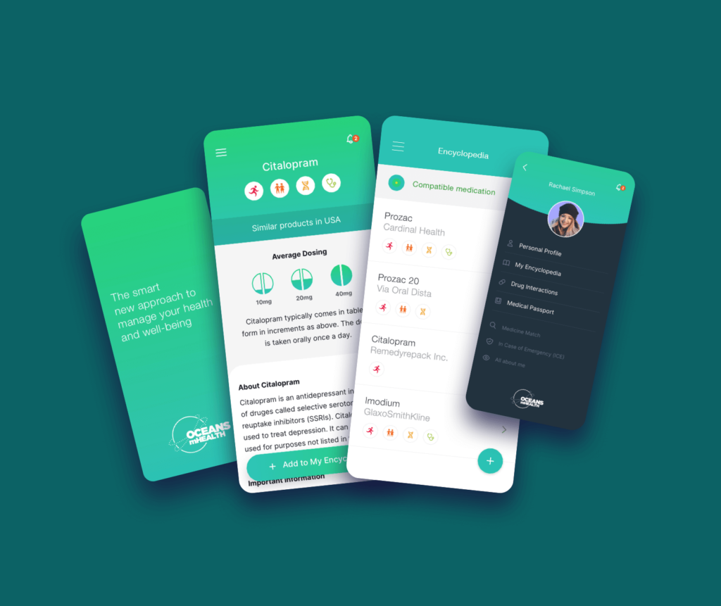 Mobile app development design for Oceans mHealth by London and Surrey agency Ronins