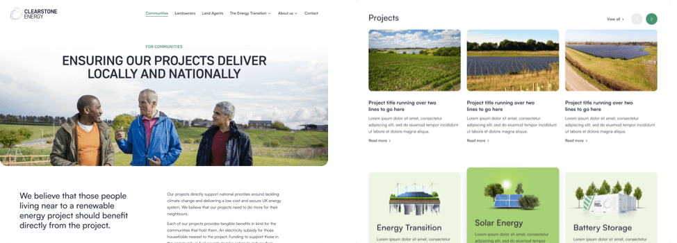 website designs for renewable energy company Clearstone
