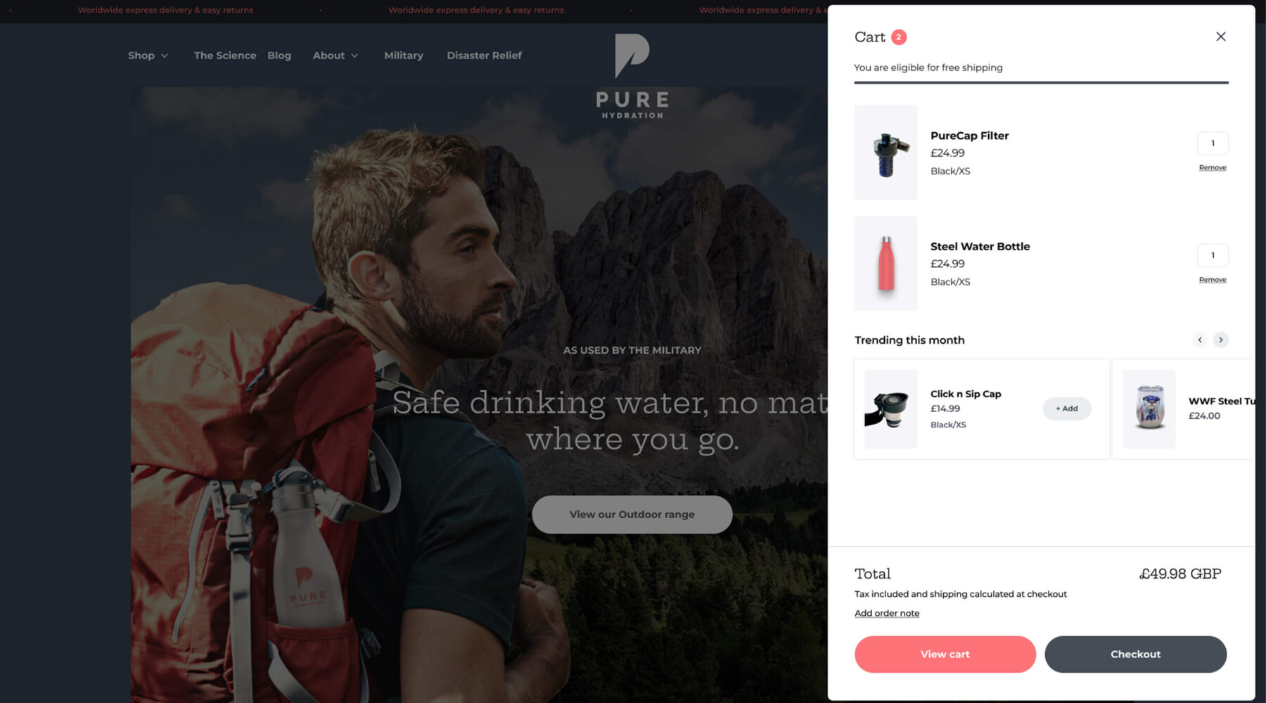 pure hydration e-commerce design following identity revamp