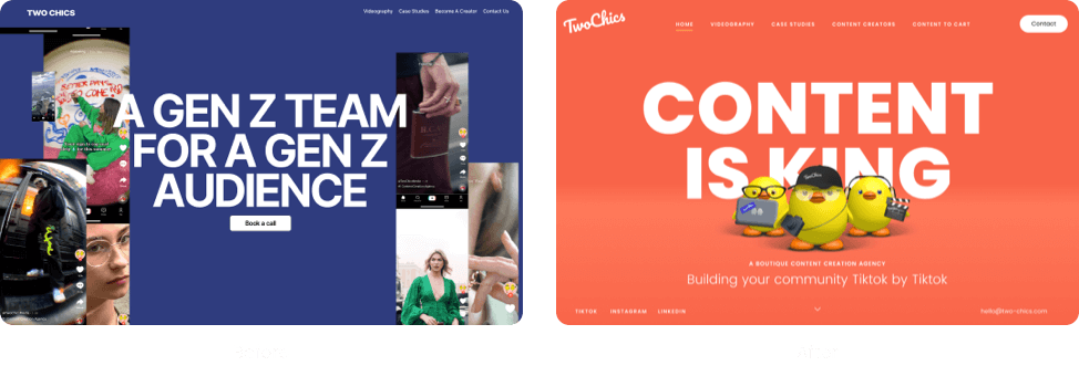 two chics website design before and after