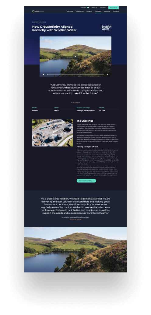 orbus software saas web design - case study page