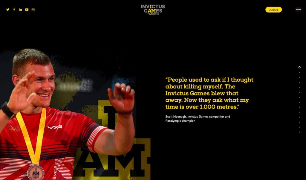 Webpage dark design for Invictus Games by Ronins - Digital Agency in London
