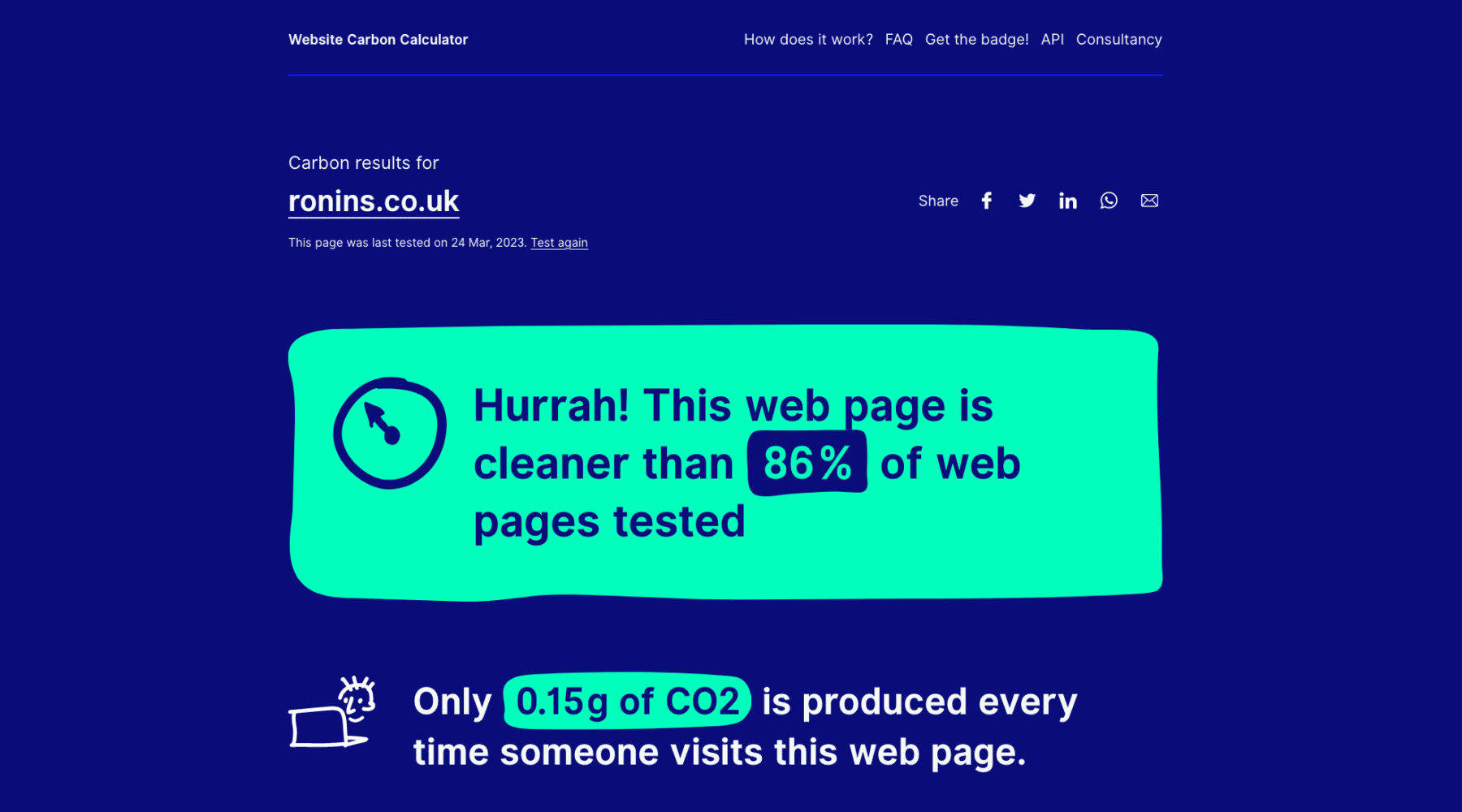 ronins website carbon calculator results