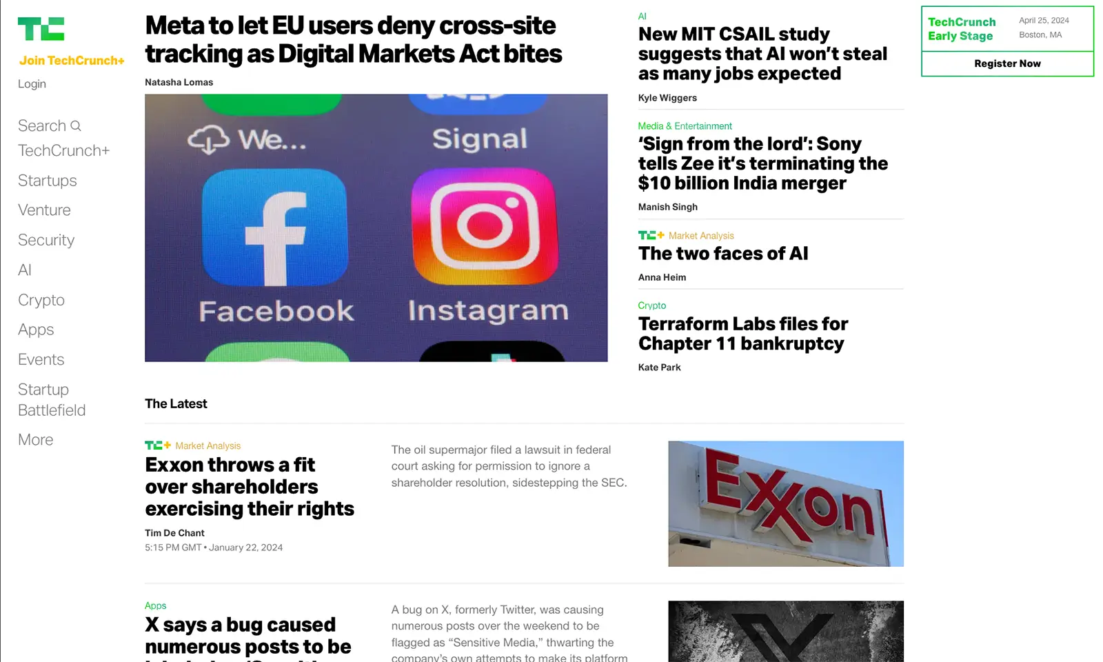 techcrunch homepage