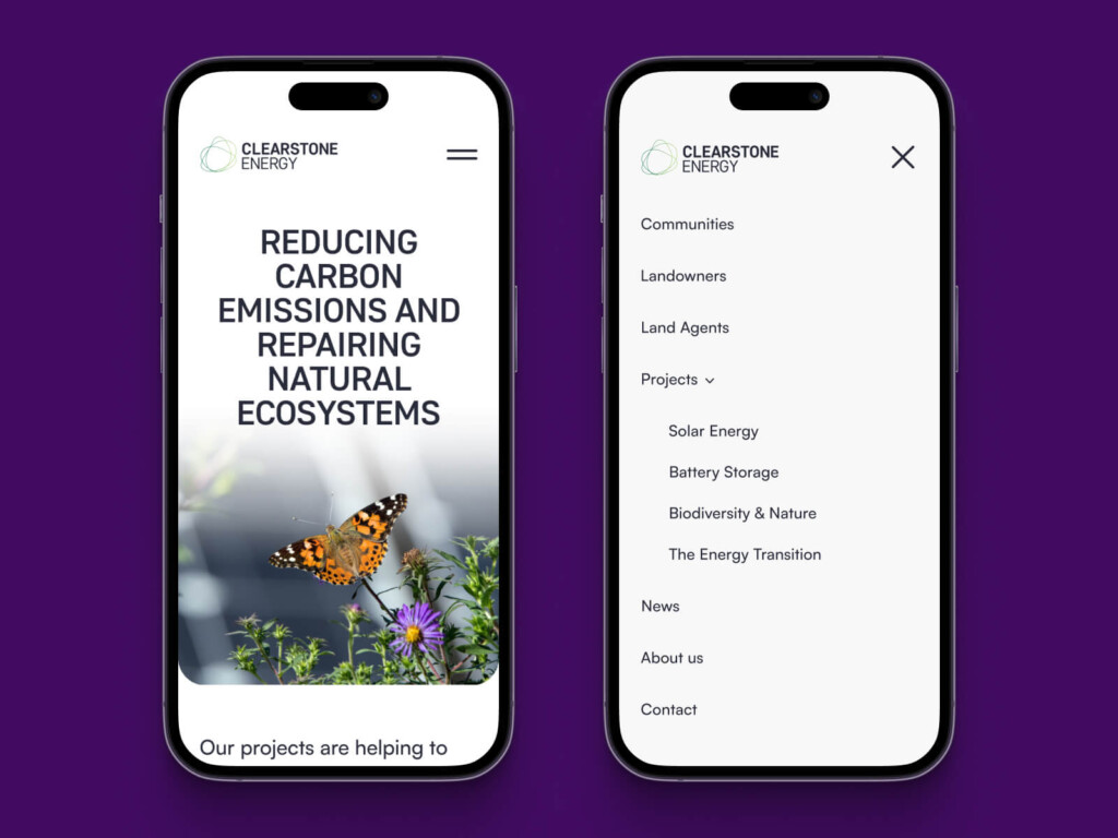mobile navigation for clearstone energy's website