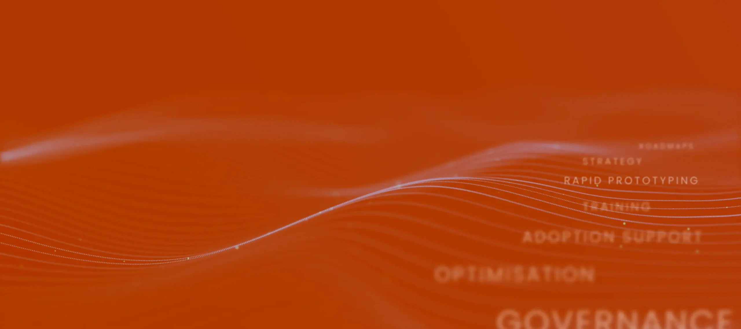 ai consultancy hero showing the words roadmaps, strategy, rapid prototyping, training, adoption support, optimisation and governance